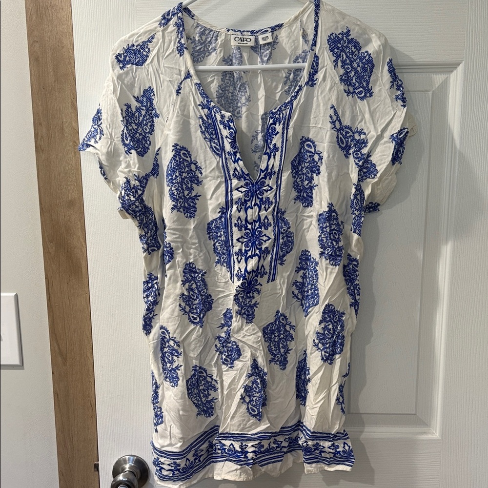 Cato Blue and White Floral Blouse